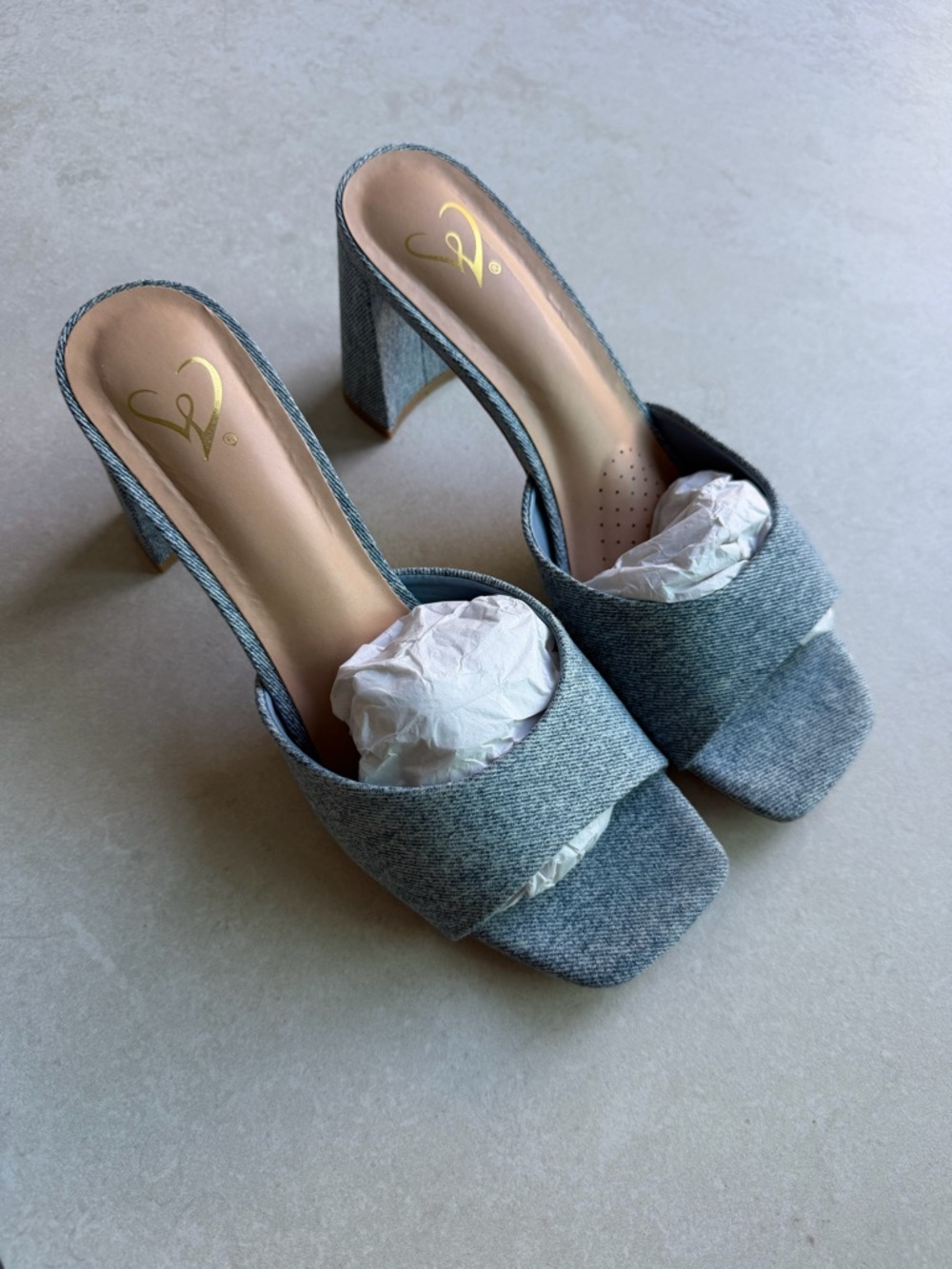 Windsor Light Gray Denim Block Heel Mules